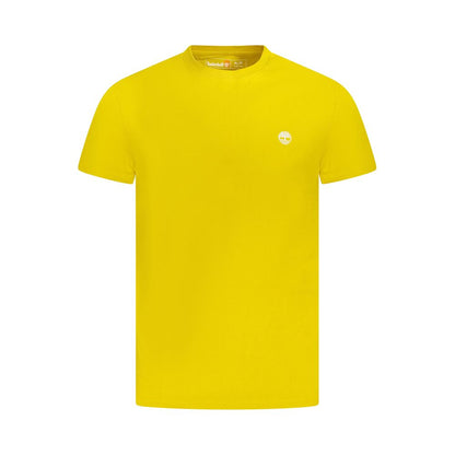 Timberland Yellow Cotton Men T-Shirt with slim fit and embroidered logo crafted from organic cotton for eco-conscious comfort and style.