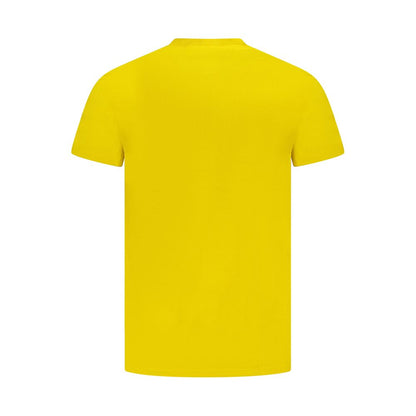 Back view of Timberland Yellow Cotton Men T-Shirt, slim fit design with crew neck, made from 100% organic cotton, vibrant yellow color.