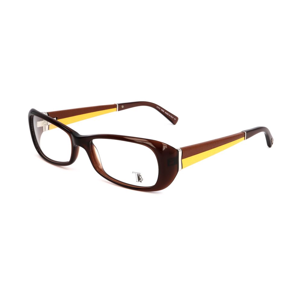 Elegant Tod's Brown Acetate Frames with yellow detail, featuring 55/16/135mm dimensions for women. Stylish eyewear by Tod's.