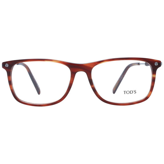 Tod's Brown Men Glasses Frame, rectangle full-rim plastic material, includes branded case, size 56-17-145, demo lenses.