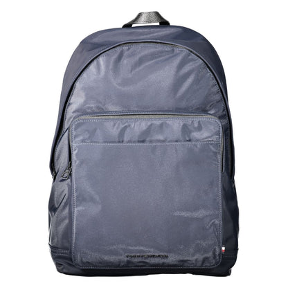Tommy Hilfiger Blue Polyester Backpack with zip closure, adjustable straps, external pockets for laptop and essentials.