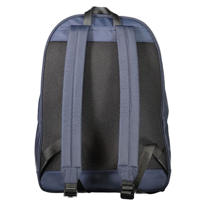 Back view of Tommy Hilfiger Blue Polyester Backpack showing adjustable shoulder straps and contrasting details.