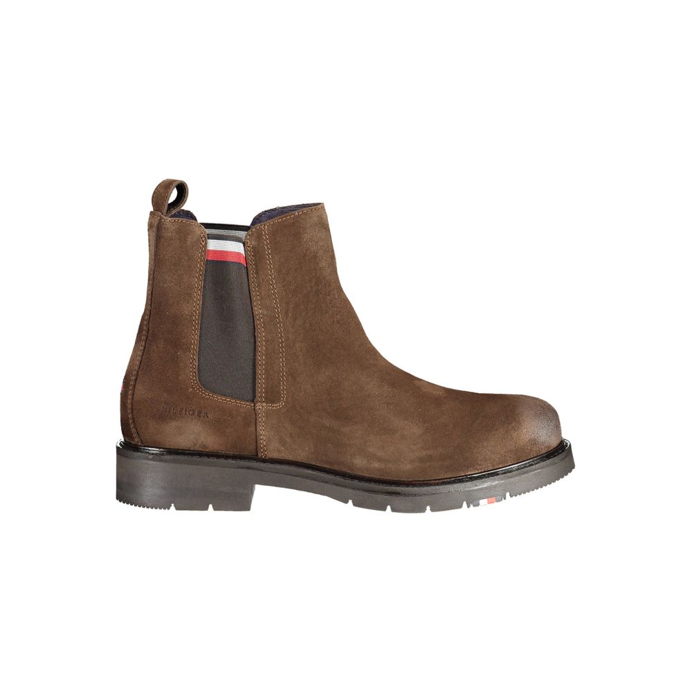 Tommy Hilfiger Brown Leather Men Boot with side elastic and contrast details