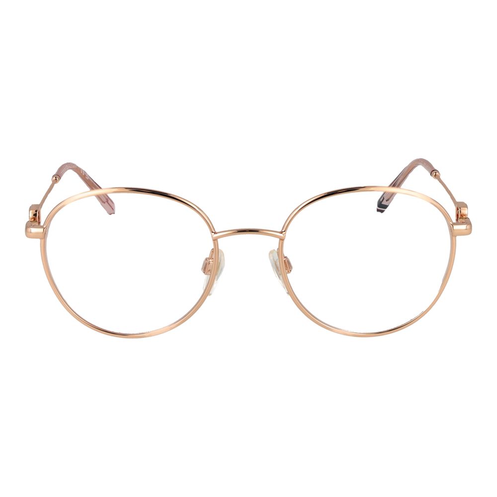 Tommy Hilfiger Gold Stainless Steel Glasses (Frames) for women, featuring full-rim design with gold frame and demo plastic lenses.