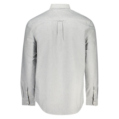 Back view of Tommy Hilfiger Gray Cotton Men Shirt with long sleeves and button-down collar, highlighting eco-friendly fabric and classic design.