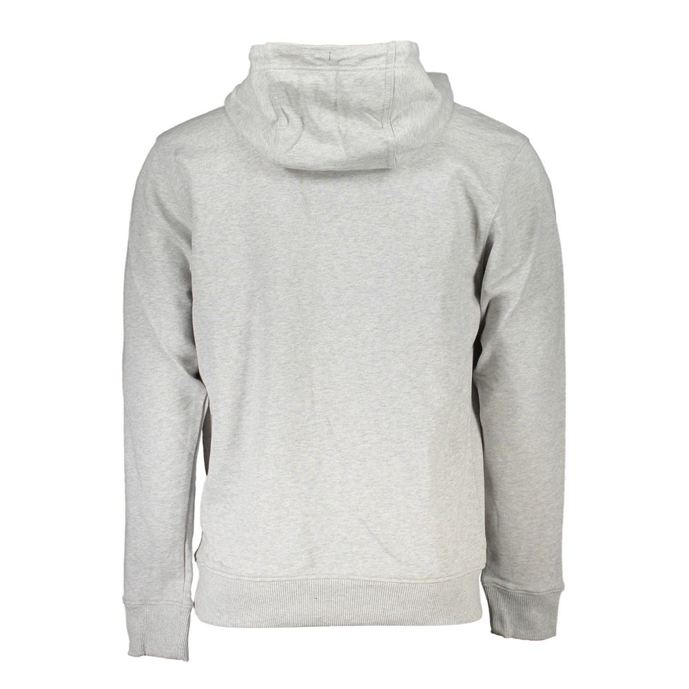 Back view of Tommy Hilfiger Gray Cotton Men Sweater, featuring hood and soft brushed cotton material.