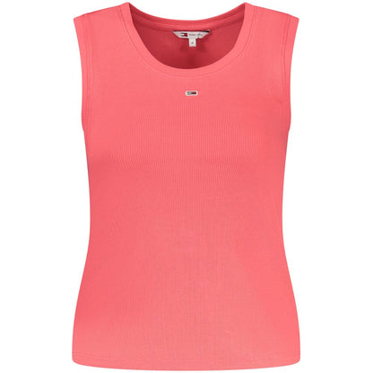 Tommy Hilfiger Pink Cotton Tank Top with wide neckline, embroidery, and logo, made of 95% regenerative cotton.