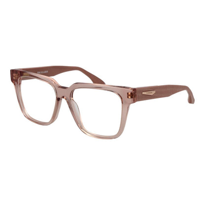 Trussardi Pink Acetate Glasses (Frames) in rose full-rim style for women, featuring plastic demo lenses and square frame.