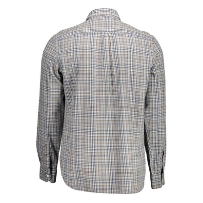 Back view of U.S. POLO ASSN. Brown Cotton Men Shirt with plaid pattern and long sleeves for versatile style.