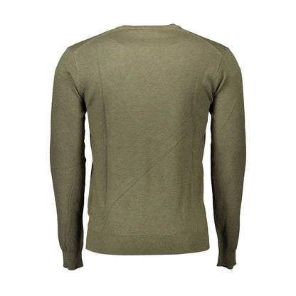 Back view of U.S. POLO ASSN. Green Wool Men Sweater showcasing classic design with a round neck and long sleeves.
