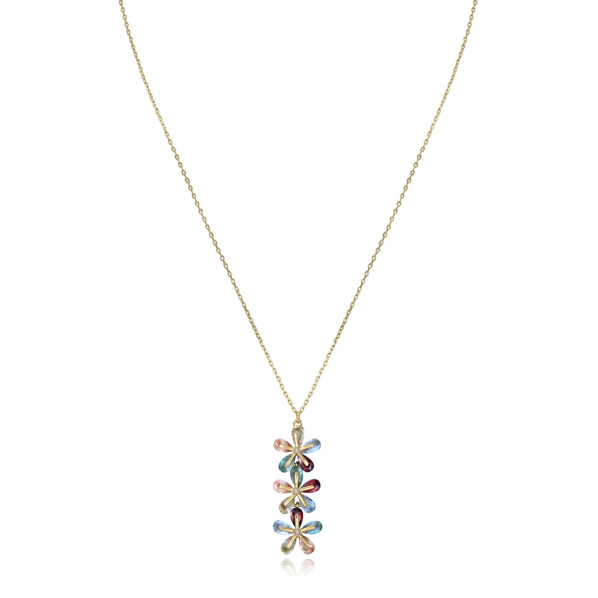Elegant floral necklace with colorful gemstone petals on a gold chain, perfect for ladies. VICEROY JEWELS Mod. 13083C100-39, silver and quartz.