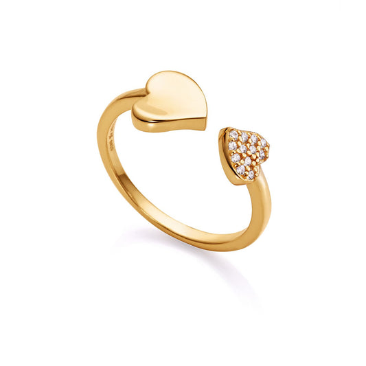 Gold heart-shaped ring with crystal accents, elegant jewelry design for women