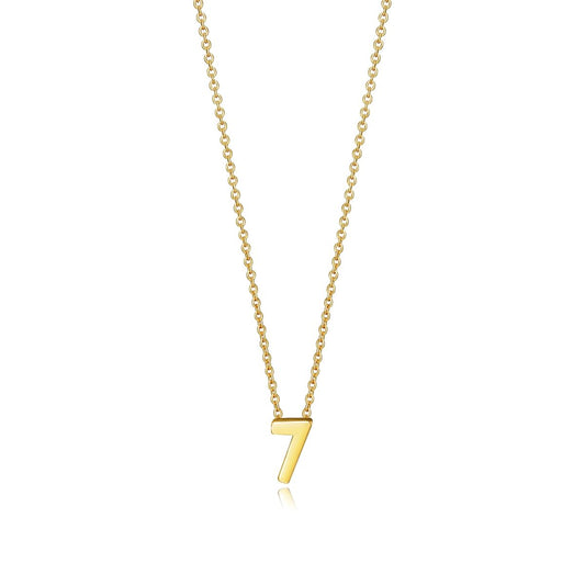 Gold necklace with number seven pendant on chain, representative of VICTORY JEWELS Mod. 61041C000-07 for ladies, featuring Quartz Analog Dial.
