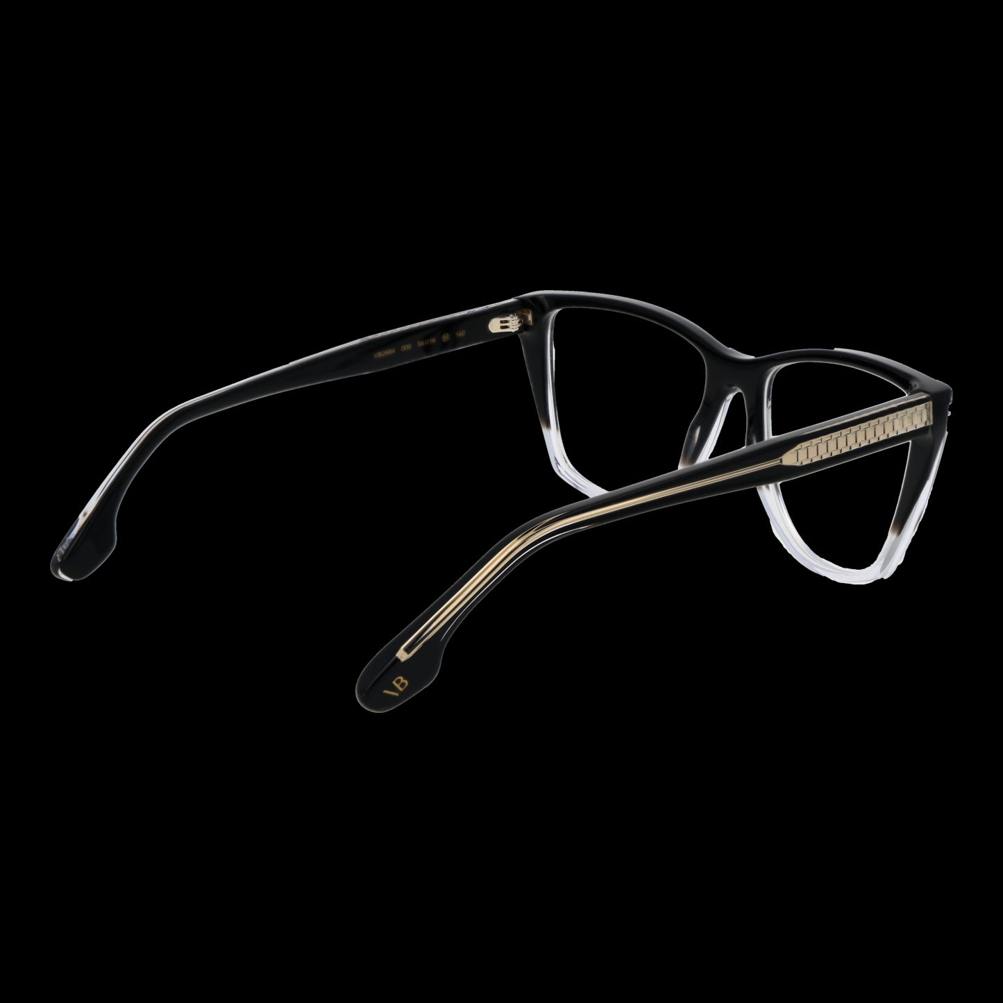 VICTORIA BECKHAM MOD. VB2664 54009 eyeglasses for ladies, black and gold design on a black background.