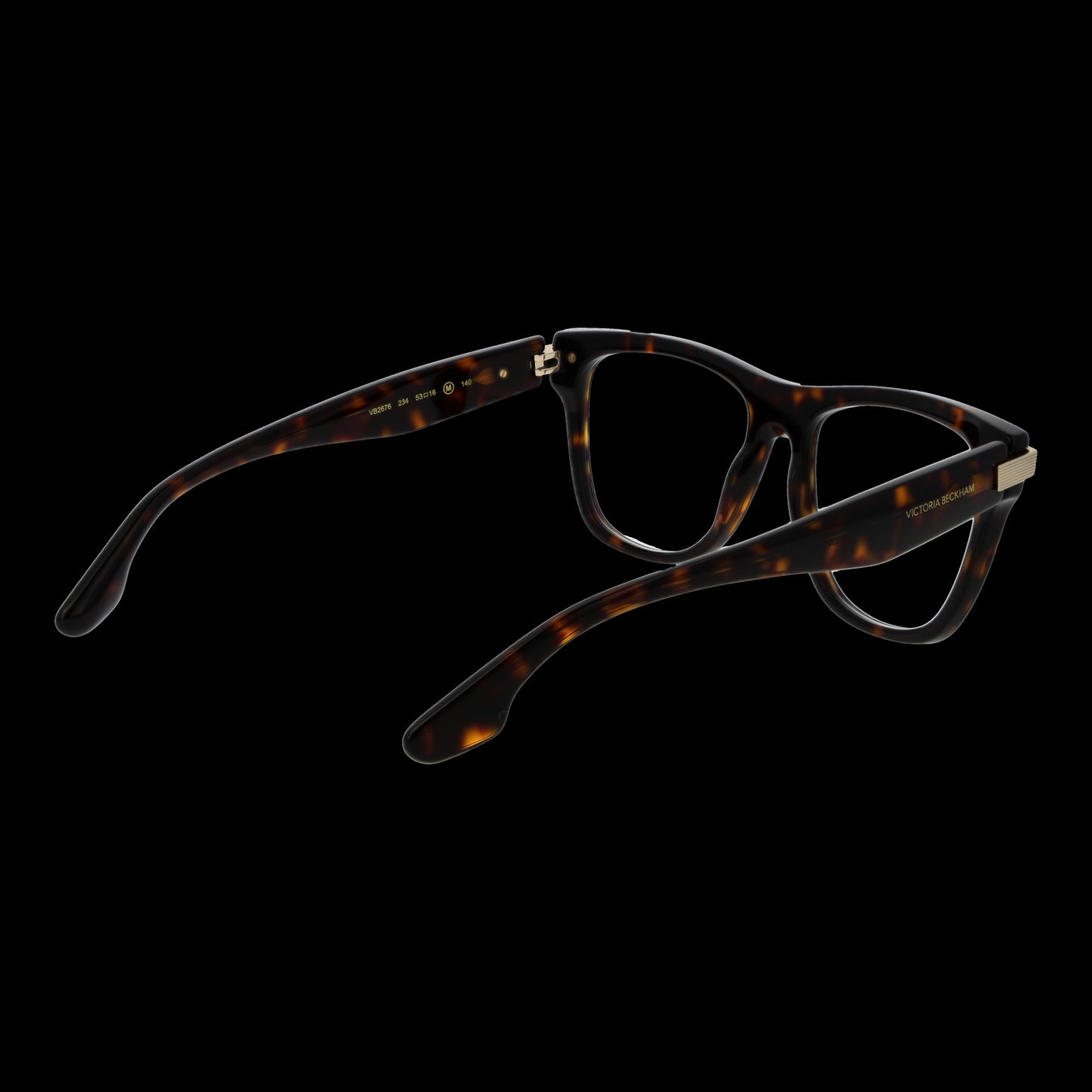 Side view of tortoiseshell eyeglasses VICTORIA BECKHAM MOD. VB2676 53234 for ladies on black background