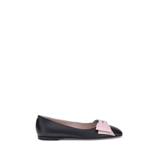 Valentino Garavani Black Calf Leather Bos Taurus Ballet Flats