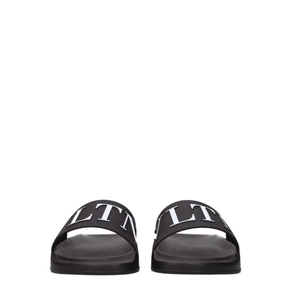 Valentino Garavani Black Cotton Slippers with open toe and rubber sole in black, featuring logo design, MPN S0873SYE0NI.