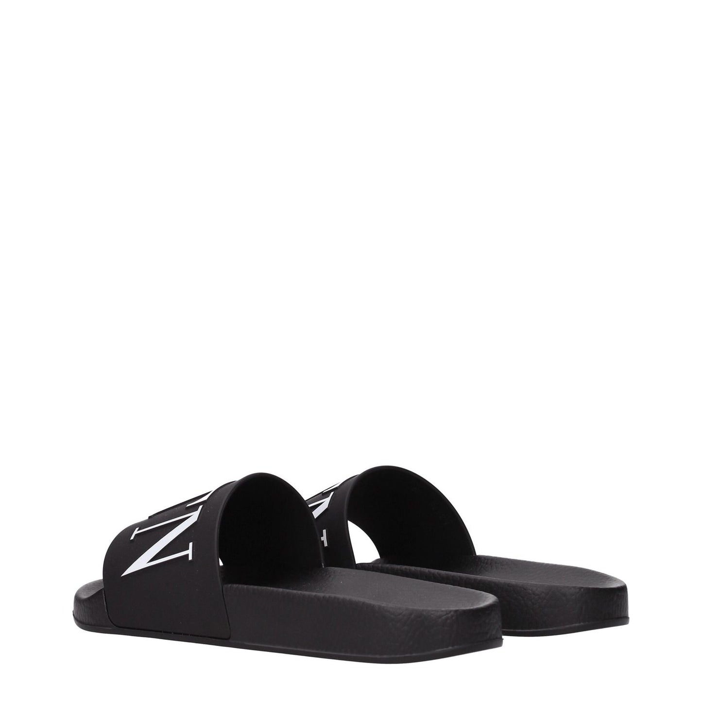 Valentino Garavani Black Cotton Slippers with logo design, open toe, low heel, rubber sole, new collection.