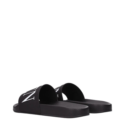 Valentino Garavani Black Cotton Slippers with logo design, open toe, low heel, rubber sole, new collection.