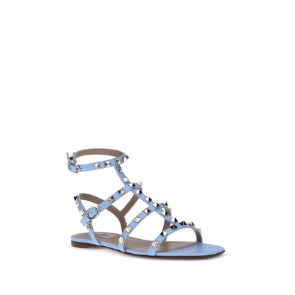 Valentino Garavani Light Blue Calf Leather Bos Taurus Flat Sandals