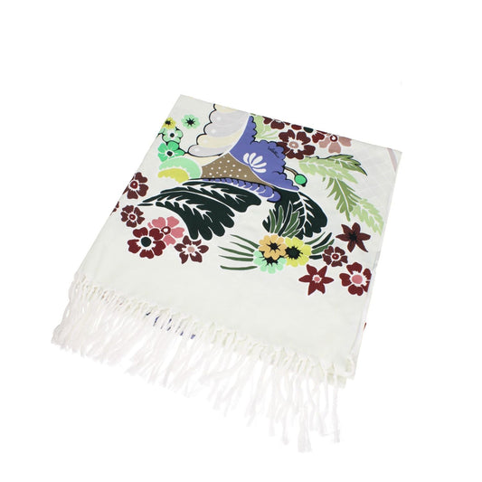 Valentino Garavani Multicolor Cotton Beach Towel with floral design and fringed edges, 95x200 cm, 100% cotton.
