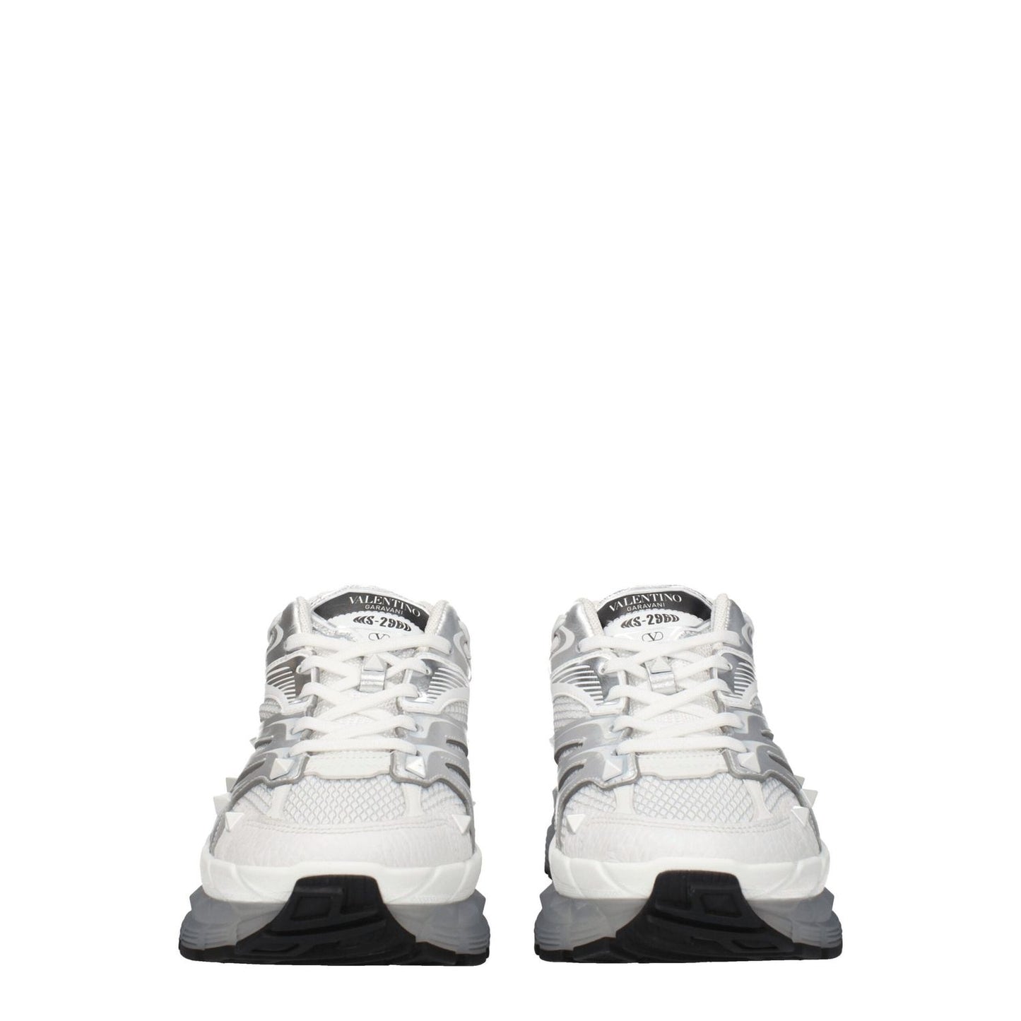 Front view of Valentino Garavani White Fabric Athletic Sneakers with rubber sole and lace-up closure.