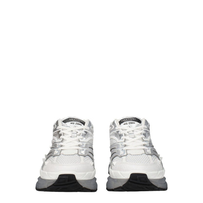 Front view of Valentino Garavani White Fabric Athletic Sneakers with rubber sole and lace-up closure.