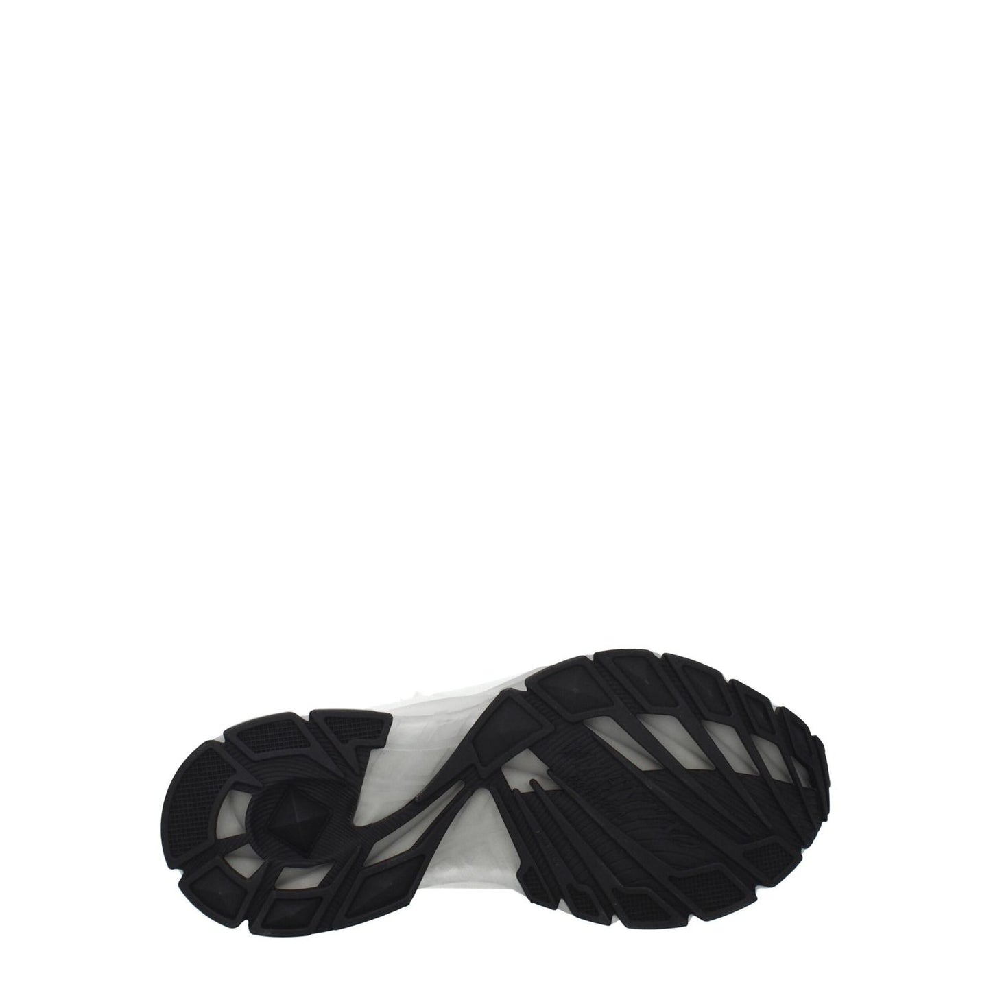 Sole view of Valentino Garavani White Fabric Athletic Sneakers with rubber sole and tread pattern, showcasing shoe underside.