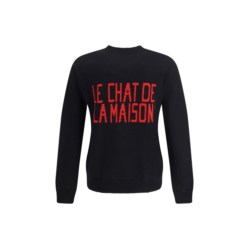 Valentino Le Chat De La Maison Sweater with red text on black fabric, showcasing casual elegance and style.