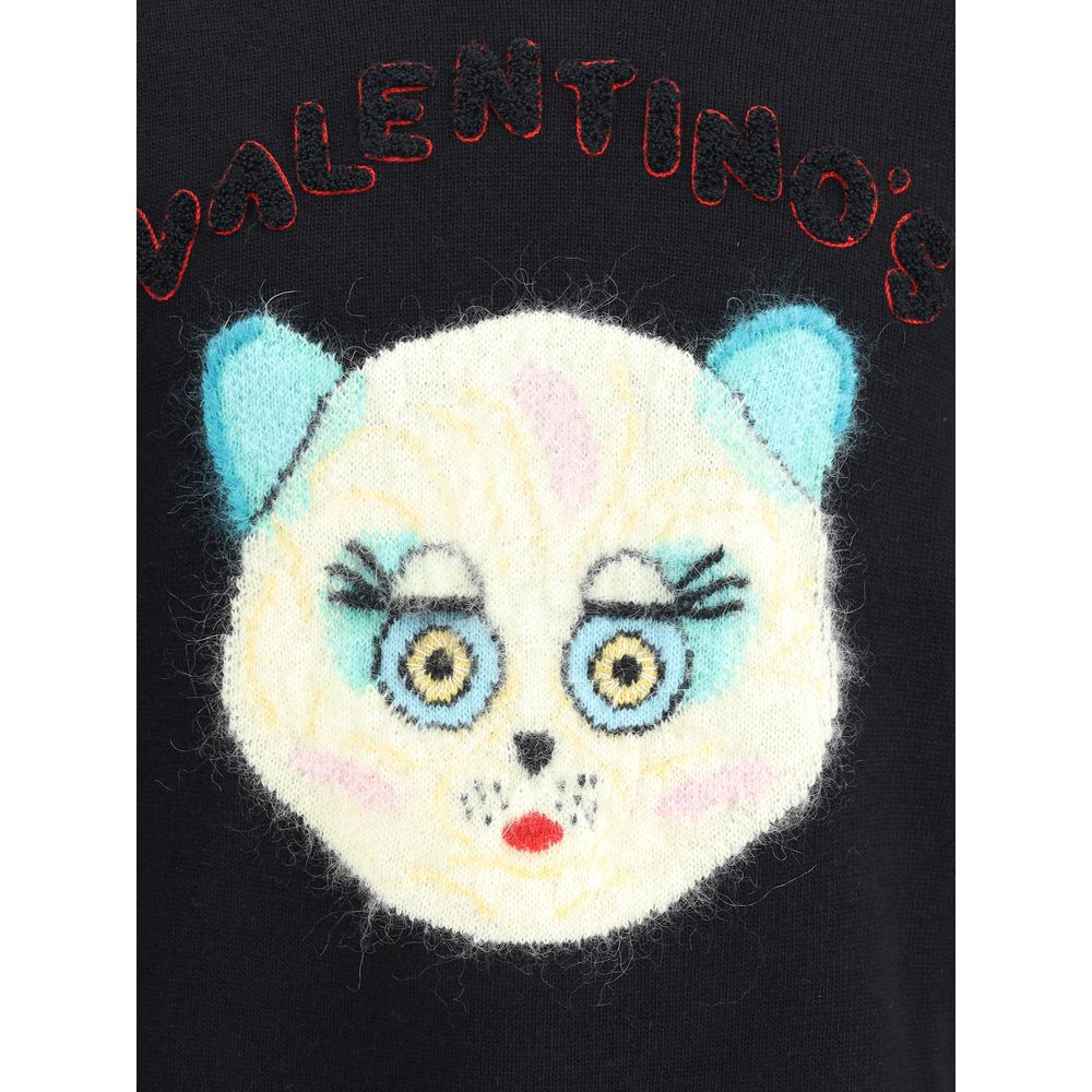 Valentino Le Chat De La Maison Sweater close-up showing distinctive cat patch with ribbed detailing for sophisticated style.