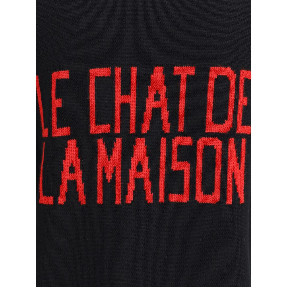 Valentino Le Chat De La Maison Sweater featuring red text detail on black fabric, showcasing elegant casual style.