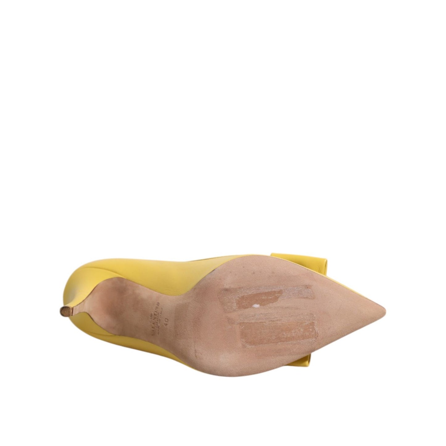 Valentino Yellow Patent Leather PVC Bow Heels Pumps Shoes sole view
