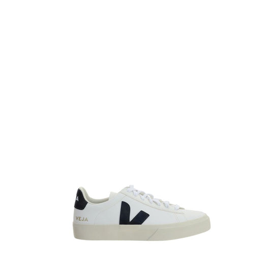Veja White Calf Leather Bos Taurus Low Top Sneakers with black V logo, round toe, lace-up closure, and contrasting heel detail.
