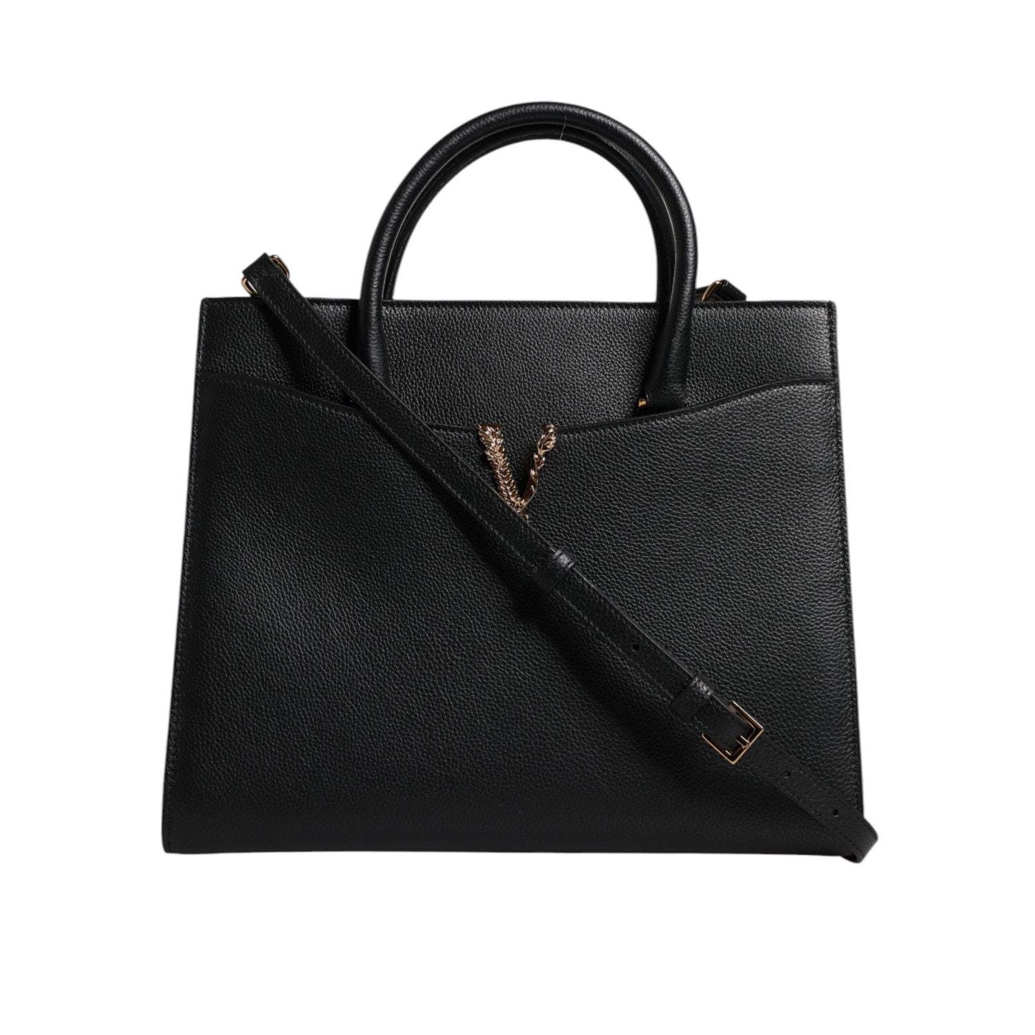 Versace Black Large Leather Top Handle Shoulder Crossbody Bag