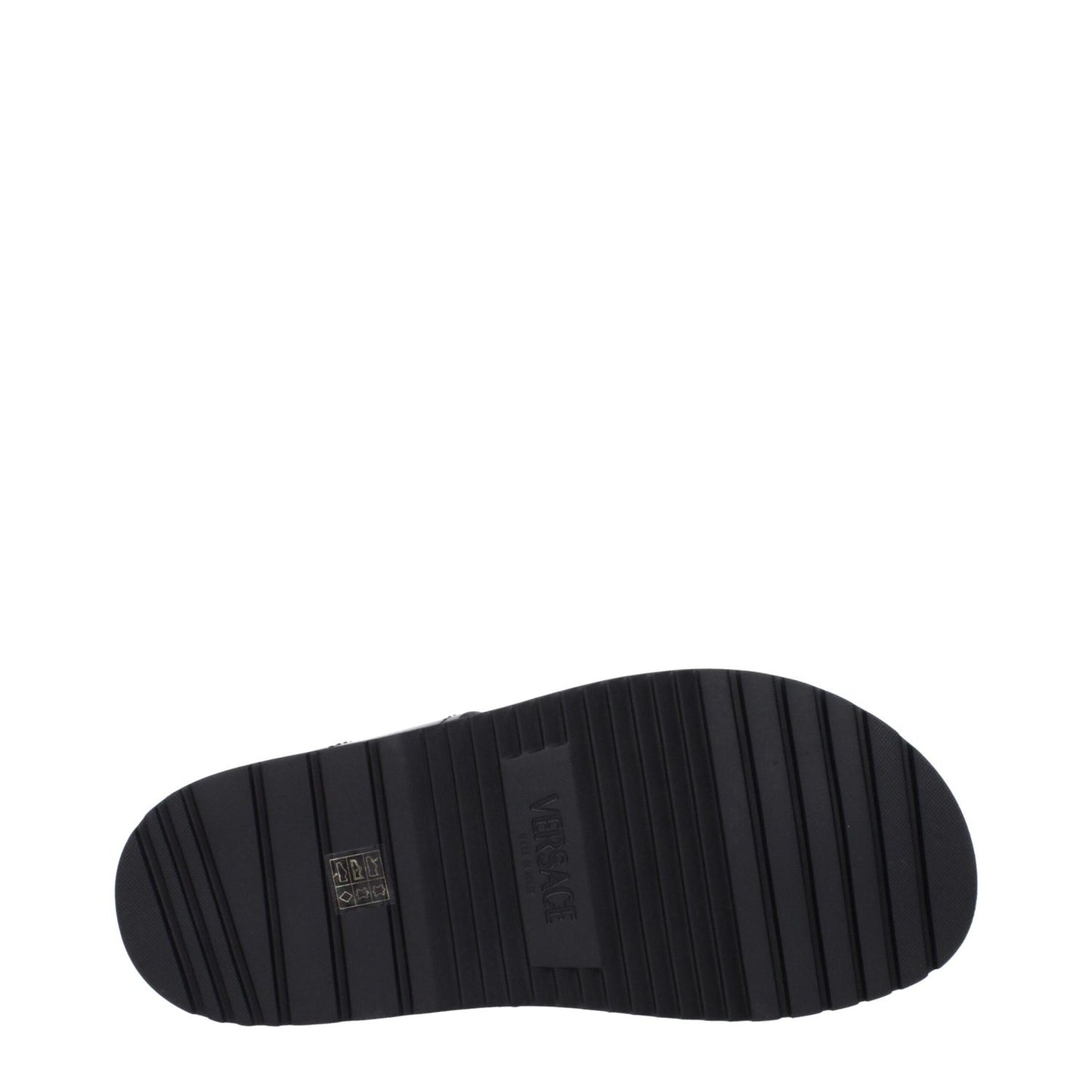 Versace Black Leather Flat Sandals