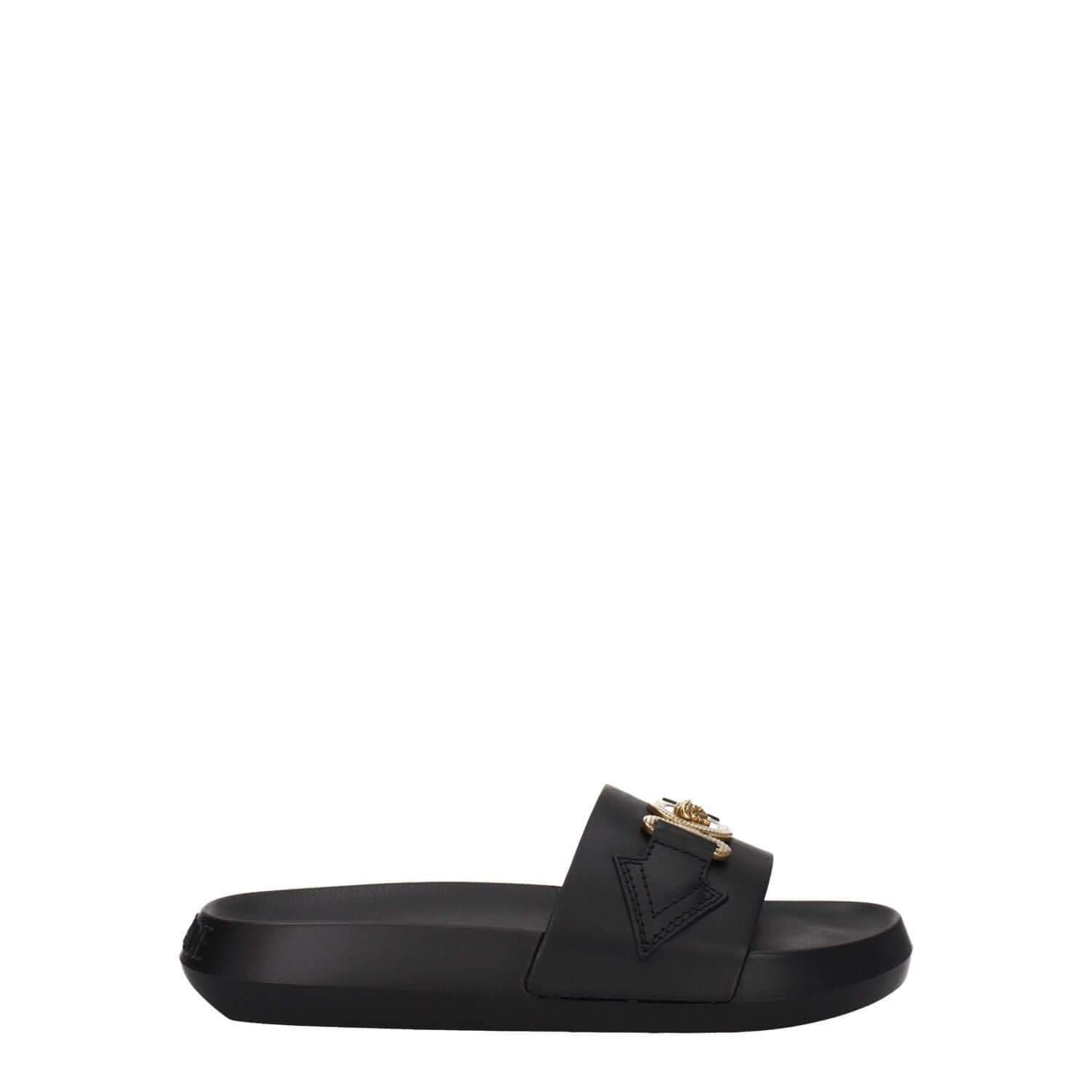 Versace Black Leather Slippers