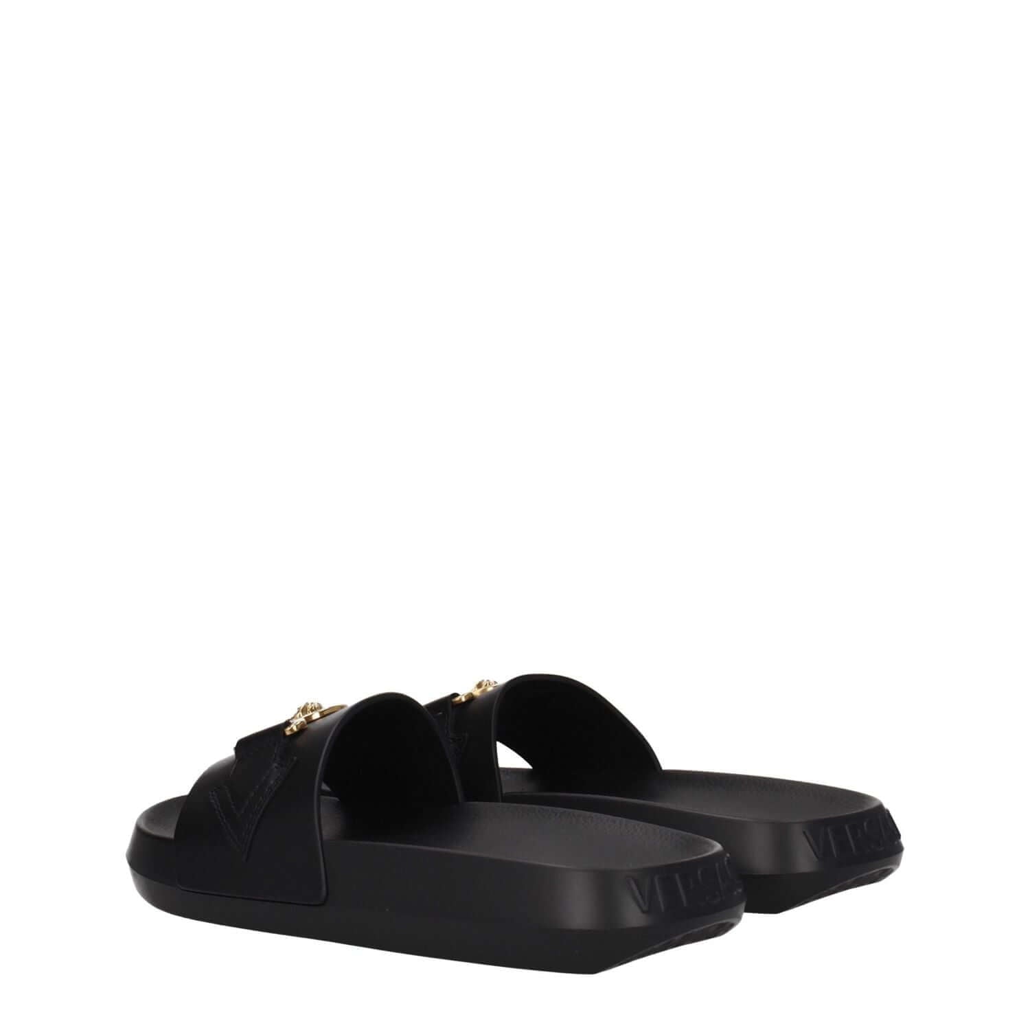 Versace Black Leather Slippers