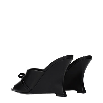 Versace Black Leather Wedge Sandals