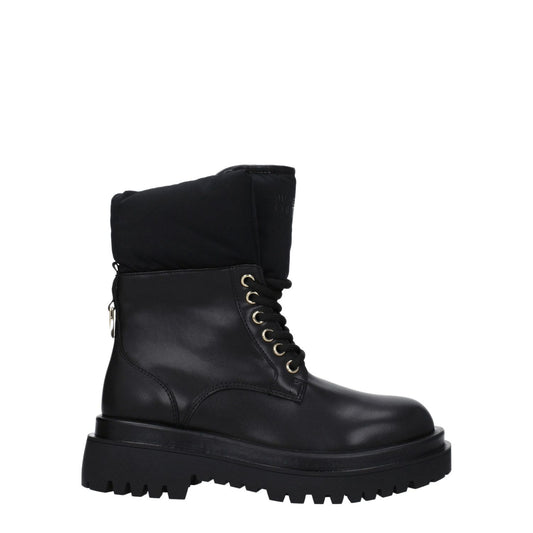 Versace Jeans Black Polyethylene Ankle Boots with logo, lace-up closure, rubber sole, mid heel, round toe, and casual style.