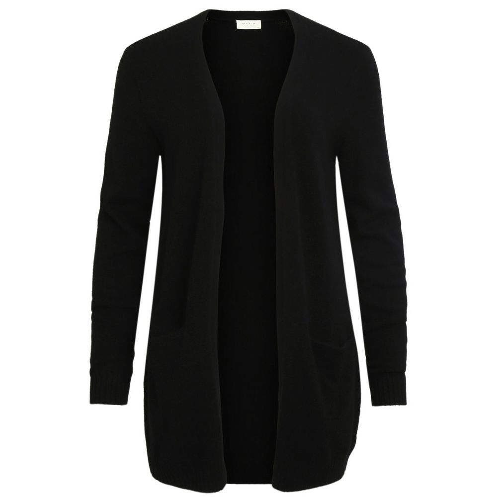 Vila Clothes Black Viscose Cardigan with side pockets, lightweight and perfect for layering. Ideal for enhancing chic style and comfort.