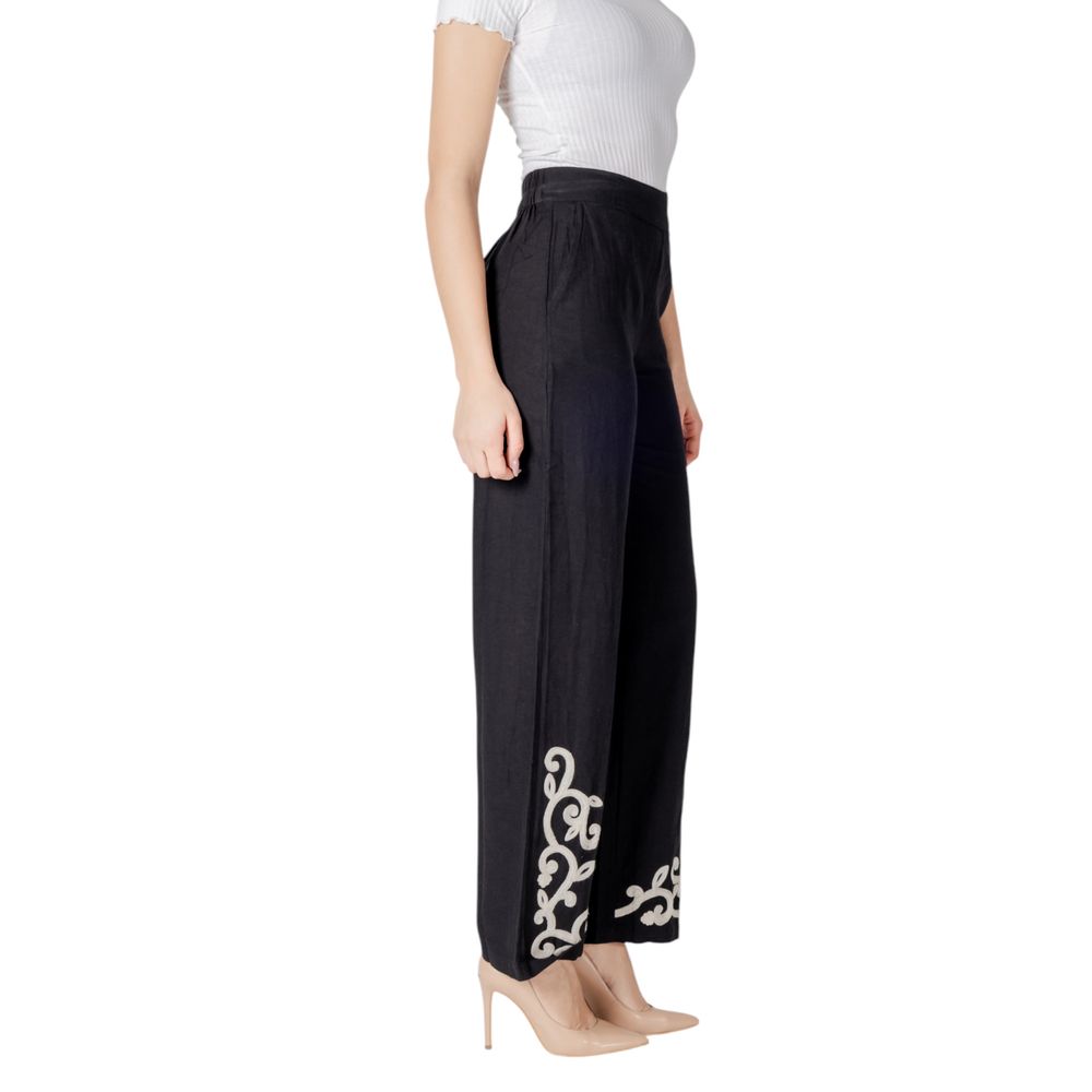 Vila Clothes Black Viscose Flared Pants