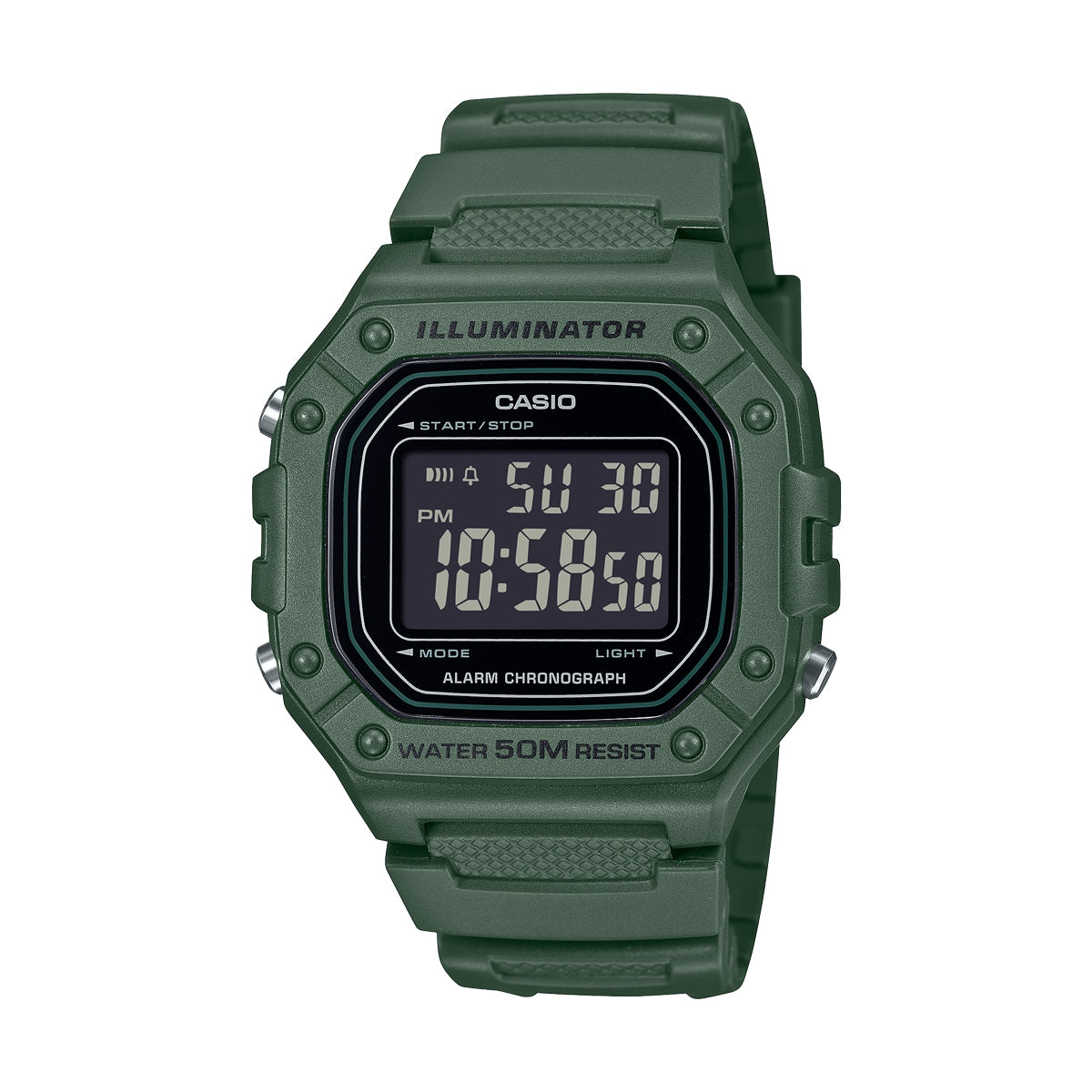 CASIO TIMELESS COLLECTION Mod. SPORT ILLUMINATOR WR 50M. ALARM. CHRONOGRAPH - ARMY GREEN WATCHES