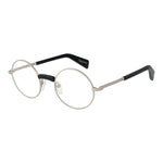 Round Yohji Yamamoto Silver Men Glasses Frame, metal full-rim, demo lenses. Size 48-21-145. Includes branded soft case.