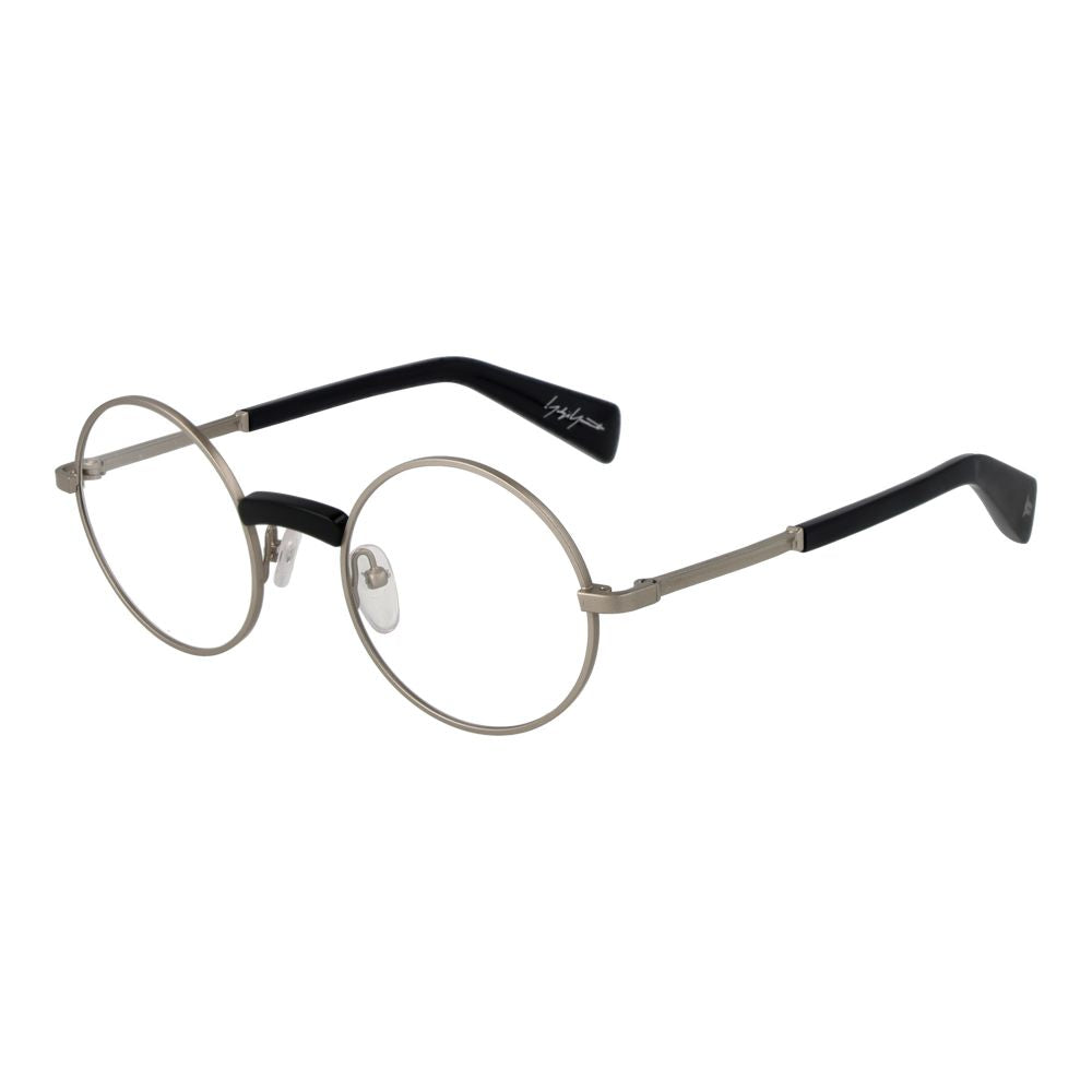 Yohji Yamamoto Silver Monel Glasses (Frames) unisex full-rim round style with demo plastic lenses and branded soft case.