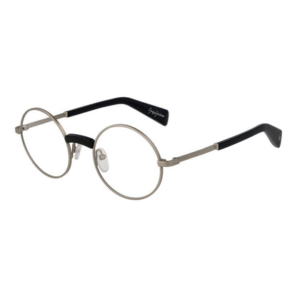 Yohji Yamamoto Silver Monel Glasses (Frames) unisex full-rim round style with demo plastic lenses and branded soft case.