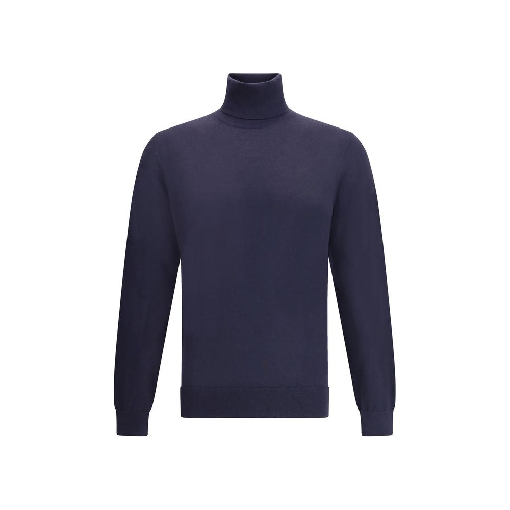 ZEGNA Blue Cashmere Turtleneck for classic, impeccable style with high collar and ribbed cuffs, made from fine cashmere for comfort.