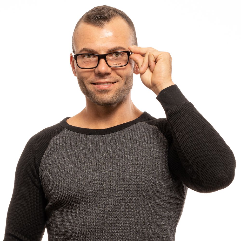Man wearing Zadig & Voltaire Brown Men Glasses Frame with a full-rim rectangular style in brown plastic frame.
