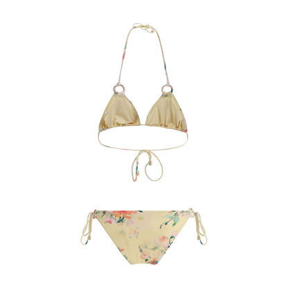 Zimmermann Yellow Polyamide Bikini with floral design and adjustable knot closures on back and sides for comfortable fit.