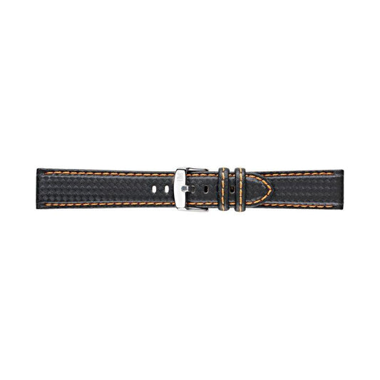Morellato leather watch strap A01U3586977886CR22 with black and orange stitching, made in Italy