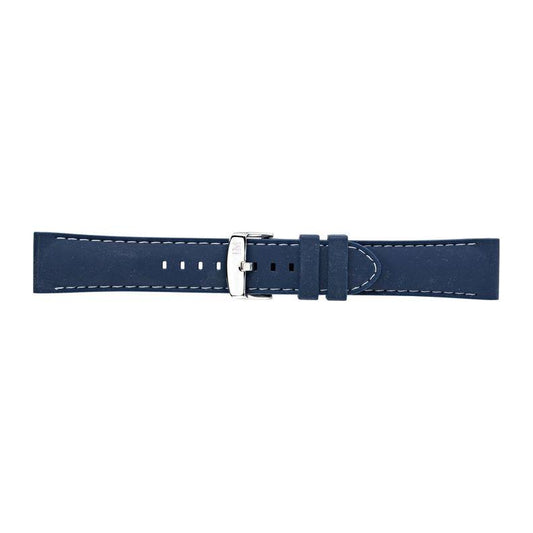 MORELLATO leather watch strap, model A01U3844187060CR20, blue color, made in Italy, shown flat with silver buckle.